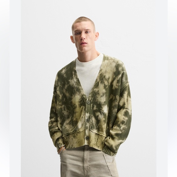 ZARA GREEN TIE DYE PRINT CARDIGAN - Picture 1 of 6